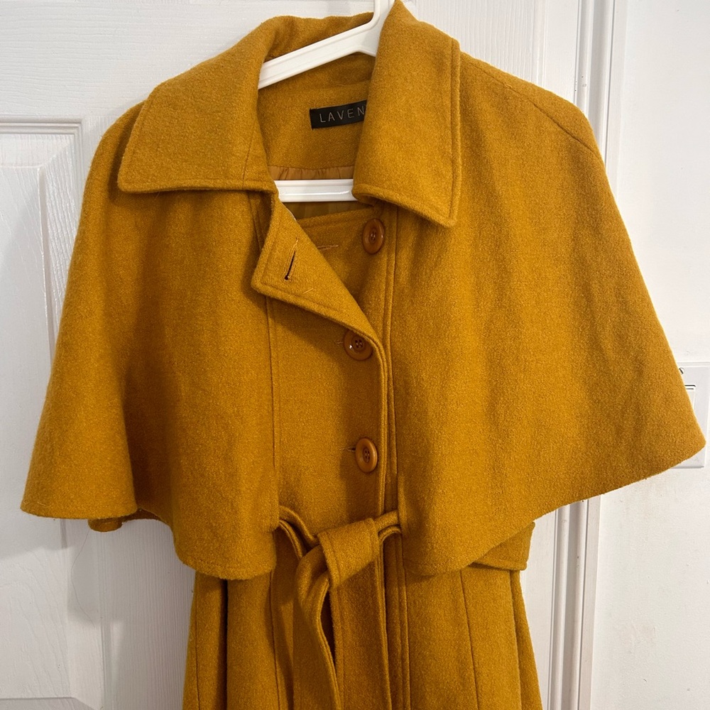 Mustard caped double breasted pea coat